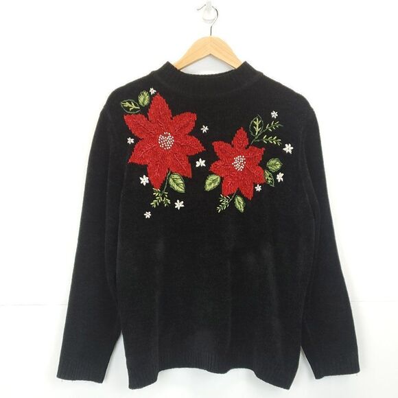 Alfred Dunner Poinsettia Pullover Holiday Sweater - Picture 2 of 11